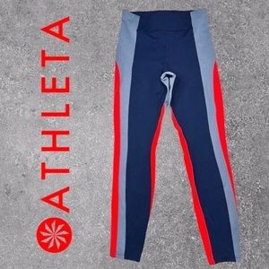 Athleta Crest Colorblock Tight Women Medium Blue Orange Gray Leggings Yoga Gym
